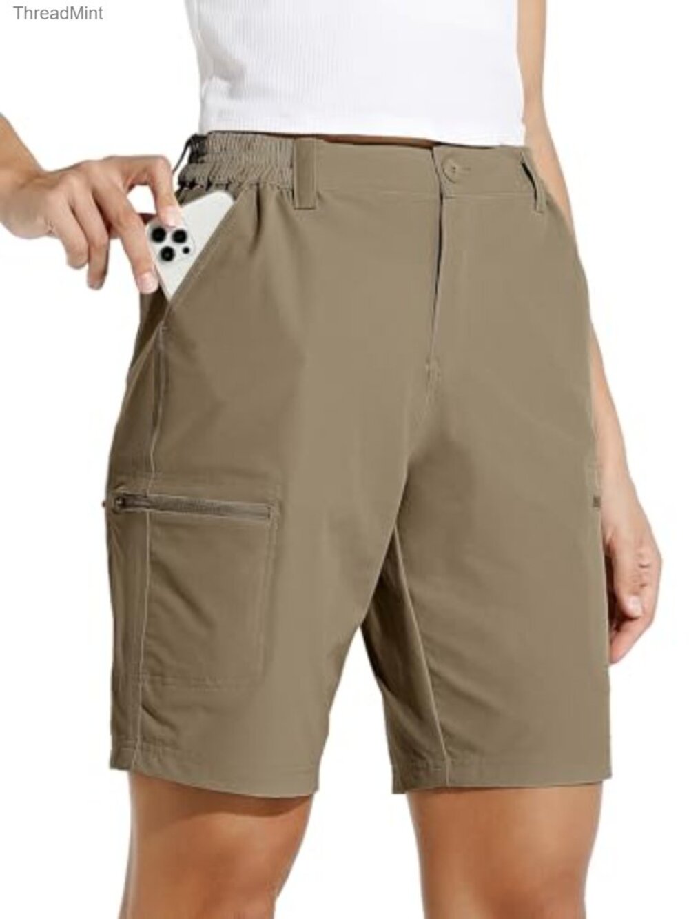 Women's 10" Hiking Cargo Shorts, 6 Pockets, 4-Way Stretch, Quick-Dry Golf Shorts